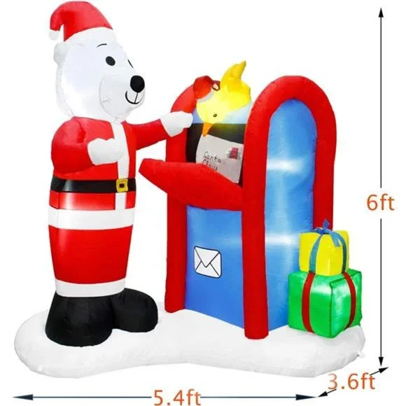 6FT Christmas Inflatable Decor, Lighted Polar Bear Mailing Letter to Santa Scene